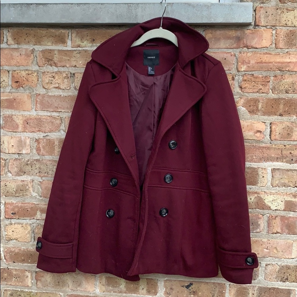 maroon pea coat